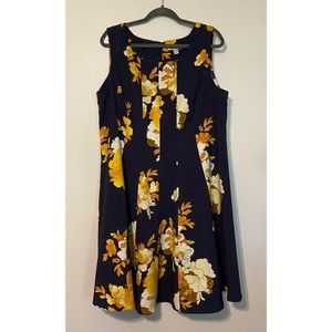 Dress Barn Navy & Gold Floral Fit & Flare Dress